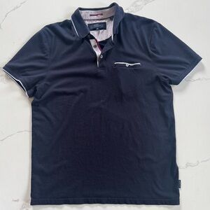 Ted Baker London Polo Shirt Pocket Navy Blue Modal Cotton Blend Mens Size 5